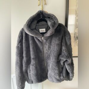 Hollister lined faux fur full zip jacket, grey, XL. Warm and soft